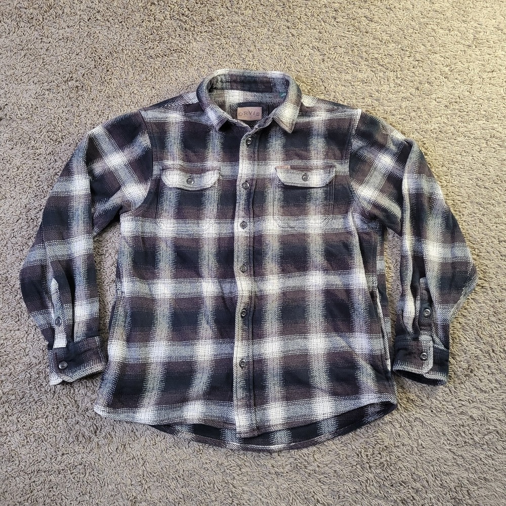 Orvis Big Bear Heavyweight Double Brushed Flannel Shirt Brown Men's Sz Medium LS